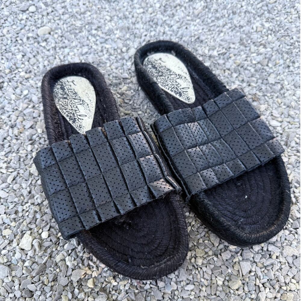 FREE PEOPLE Island Time black lather woven espadrille beach slide on sandals